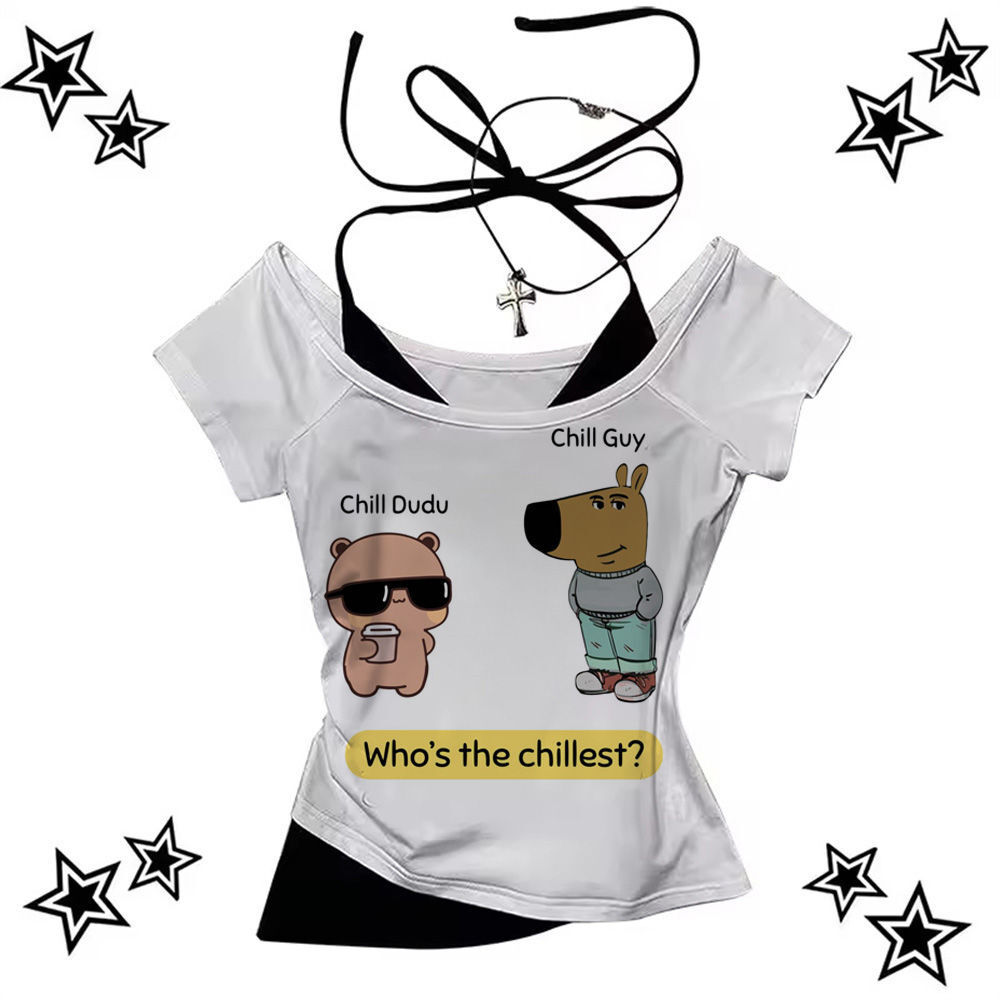 Chill Guy เสื้อยืดผู้หญิง สไตล์ vintage anime ยุค 80s พร้อมเทคโนโลยี breathable สำหรับแฟชันป๊อบคัลเจ