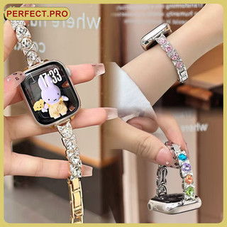 สายนาฬิกาโลหะประดับโบว์เพทายสีสันสดใสสำหรับ iWatch S11/10/9/8/7/6/5/4/3/2/1/SE Ultra (49/46/45/44/42/41/40/38 มม.)