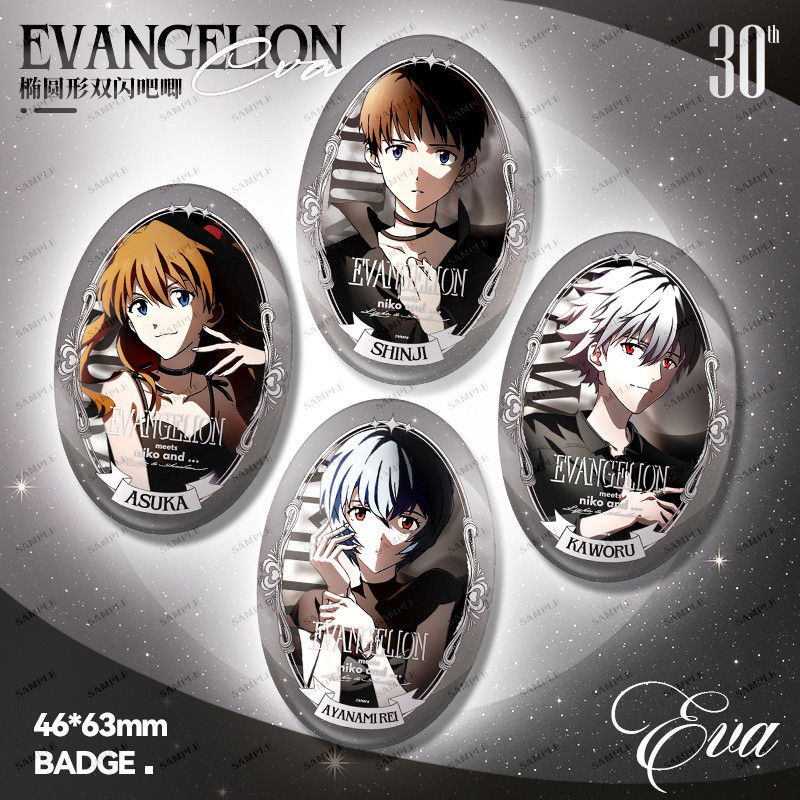 ✨EVA Neon Genesis Evangelion 30th Anniversary✨ ป้ายแผ่นดีบุกอะนิเมะรูปไข่  Anime Tinplate Oval-shape