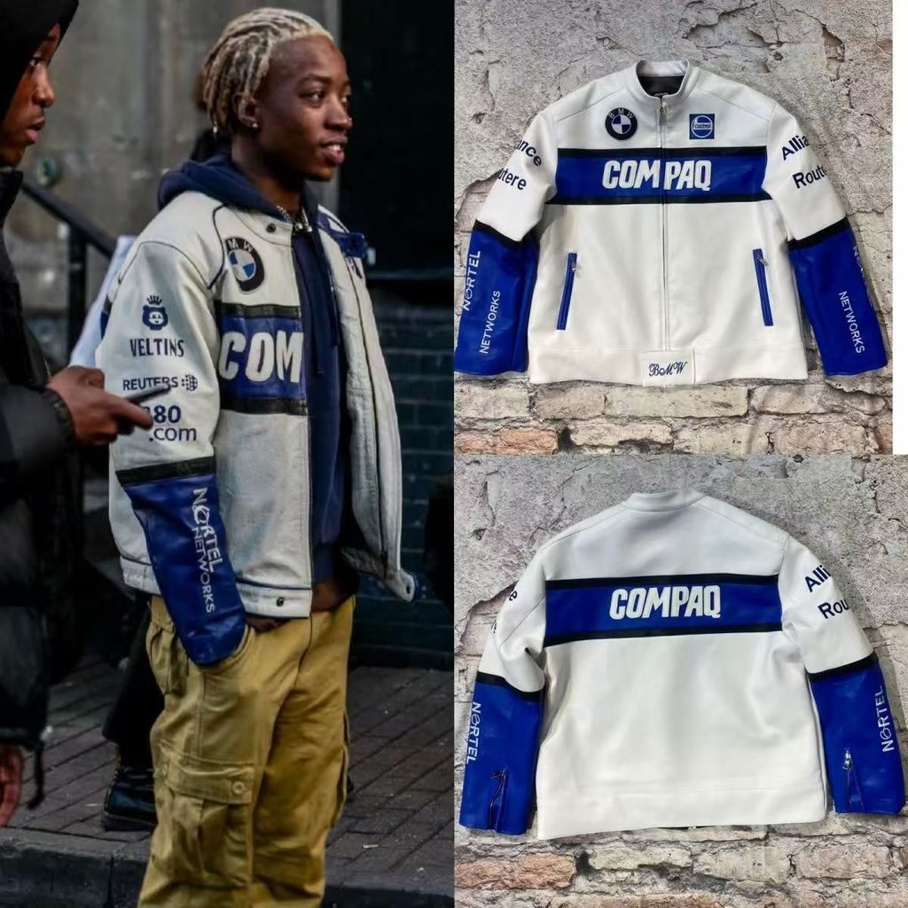 Vintage BMW embroidered leather jacket, M POWER, M2, M3, M4, street hip-hop style leather jacket