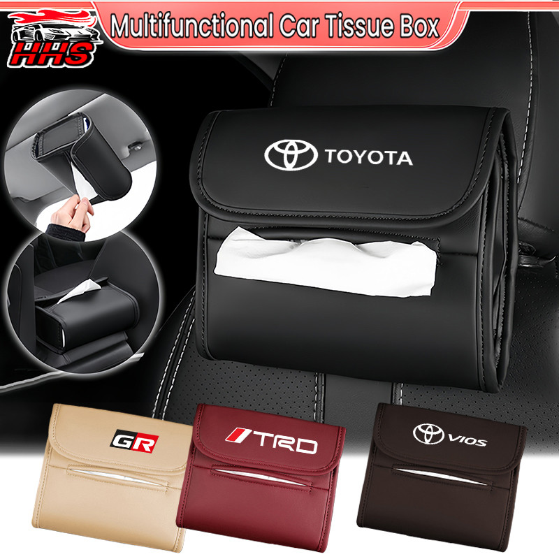 Toyota รถกระดาษทิชชูหนังกล่องคอนโซลกลางรถคอนโซลผ้าเช็ดปากกล่อง Sun Visor มัลติฟังก์ชั่ติดตั้งรถอุปกรณ์เสริมสําหรับ Toyota Fortuner Camry Hilux Revo Yaris ATIV Yaris Cross Veloz Prius Innova Hiace