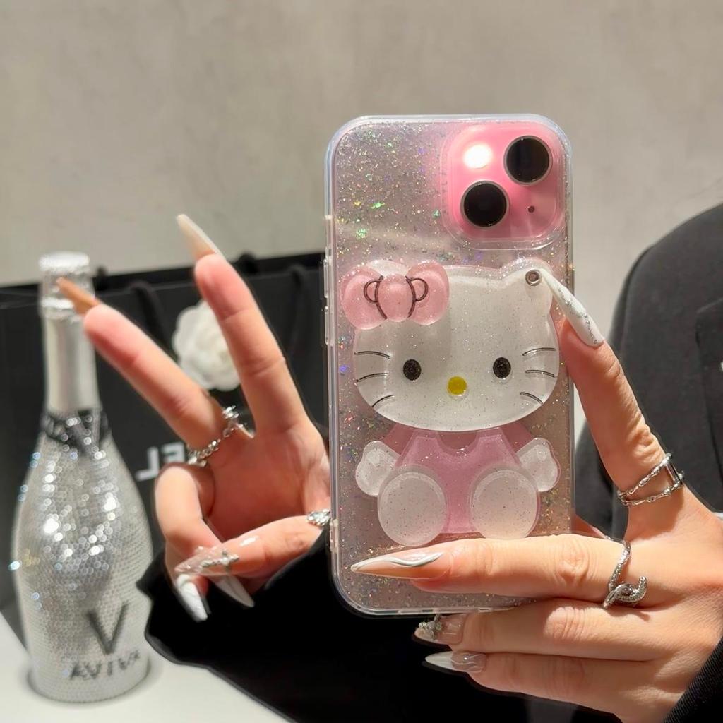 กระจกแต่งหน้า KT น่ารักเหมาะสําหรับ Apple 14promax เคสโทรศัพท์ iphone13 Creative 11 สไตล์ใหม่ 12 การ