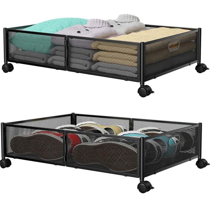 Flycity Under Bed Storage Box 2 Pack  with Rotating Wheels , Under Bed Shoe Storage Organizer Drawer