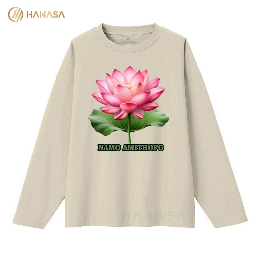 เสื้อยืดแขนยาวผู้หญิง Buddha Lotus Flower Namo Amithofo Cotton Combed