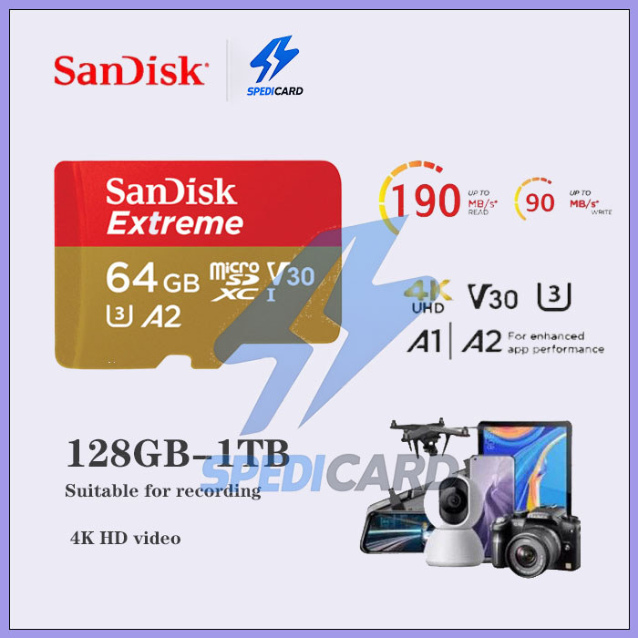 Sandisk Extreme micro SDcard 128GB-1TB การ์ดหน่วยความจำ A2 V30 อะแดปเตอร์