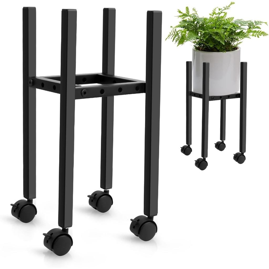 FYY Adjustable Plant Stand with Wheels - Indoor/Outdoor Metal Corner Flower Pot Holder for 8-12 Inch