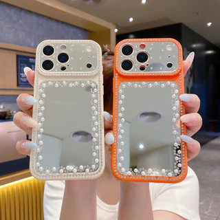 พรีเมี่ยมDrop-resistant Scratch-proof Liquid Soft Edge Glitterเพชรกระจกเคสโทรศัพท์สําหรับiPhone 11 12 13 14 15 16 17 Pro Max