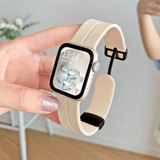  สายซิลิโคน for Apple Watch Ultra/SE 3 2 Series 11 10 9 8 7 6 IWatch 49 46 45 44 42 41 40 38 สายรัดยางแม่เหล็กกีฬาอ่อน