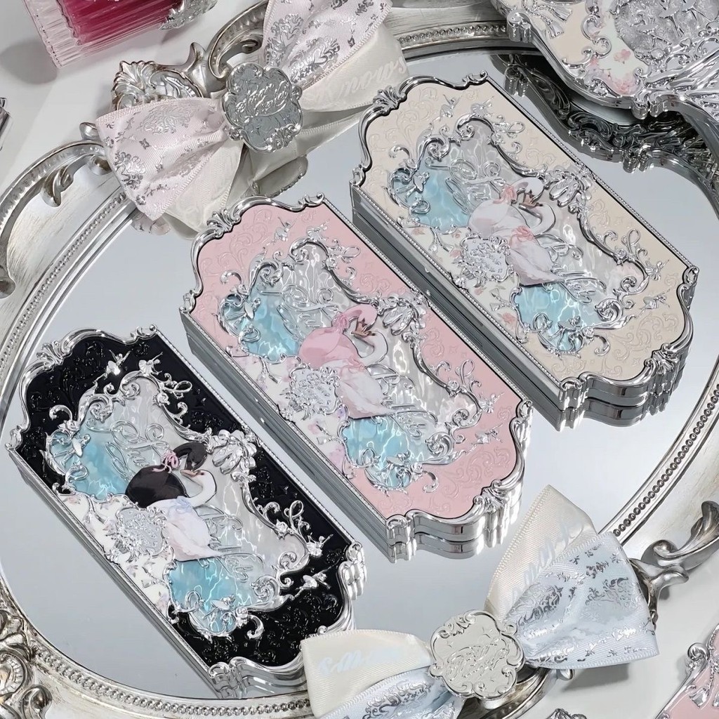 FLOWER KNOWS Swan Ballet พาเลทอายแชโดว์หกสี 02 Black Swan Matte Fine Glitter Pearlescent