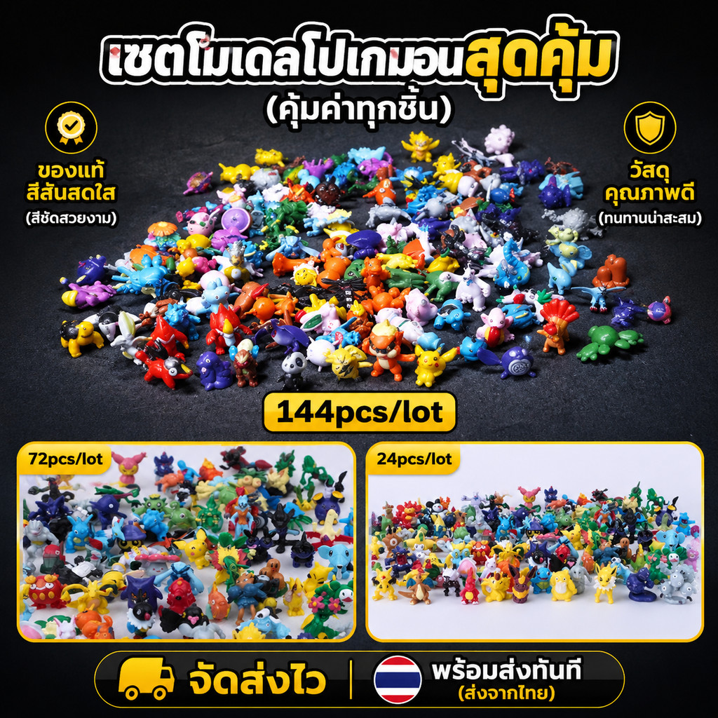 Pokemon โมเดล โปเกมอนจิ๋ว 24ตัว-144ตัว ไม่ซ้ำ ฟิกเกอร์ โมเดล โปเกม่อน สูง 2-3 ซม