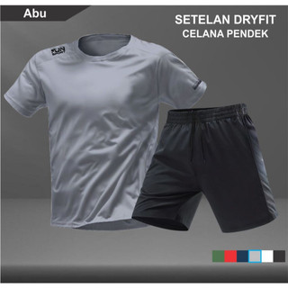 Setelan Kaos Running Dry Fit  Baju Olahraga dan Celana Pendek Lari Pria TANPA SAKU Gym Sport