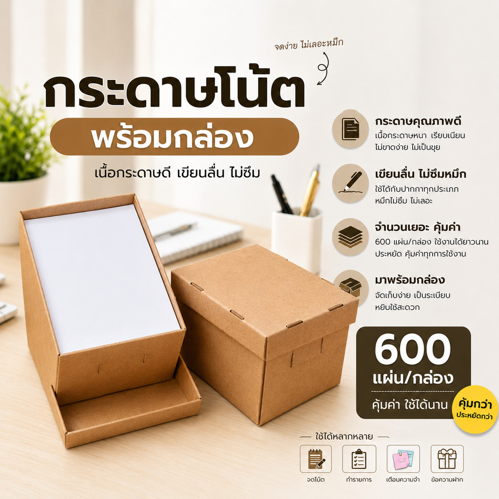 กระดาษโน๊ตพร้อมกล่อง ( 600แผ่น/กล่อง) กระดาษโน้ต สินค้าพร้อมส่ง