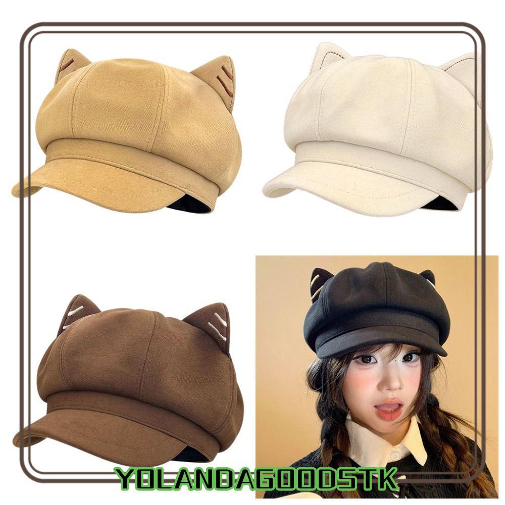 IYOLANDAGOODS1 Newsboy Hat, Cute Design Cat Ears Shape Cat Ears Berets, Show Face ผ้าทําด้วยผ้าขนสัต