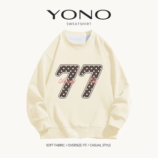 (พร้อมส่ง24ชม.) เสื้อสเวตเตอร์คอกลม sweatshirt oversize สีเทา ลายเลข 77 พร้อมตัวอักษร ฟีลวินเทจอเมริกัน ทรงหลวม ใส่สบาย