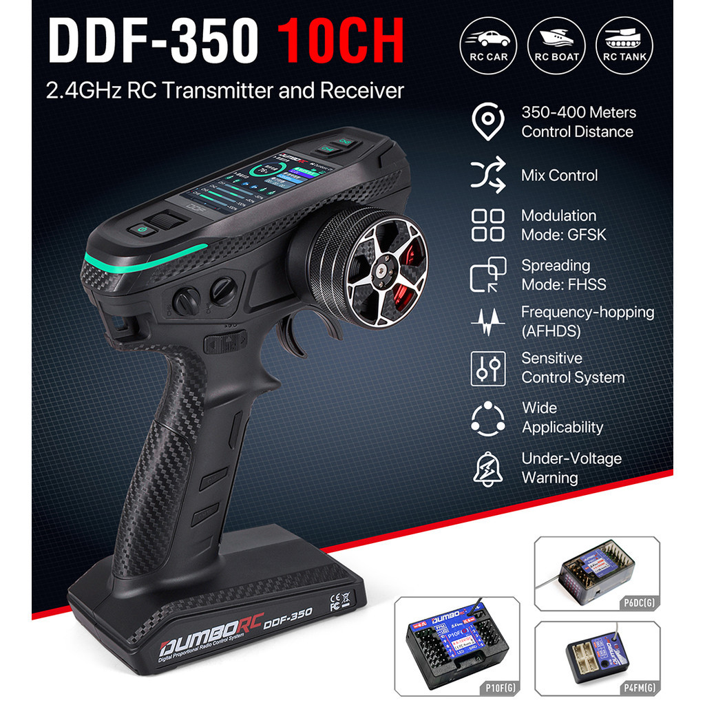 [New]รีโมทคอนโทรล Dumborc DDF-350 10ช่อง 2.4G หน้าจอสี สําหรับรถบังคับ คราว์เลอร์ 1/10 1/8
