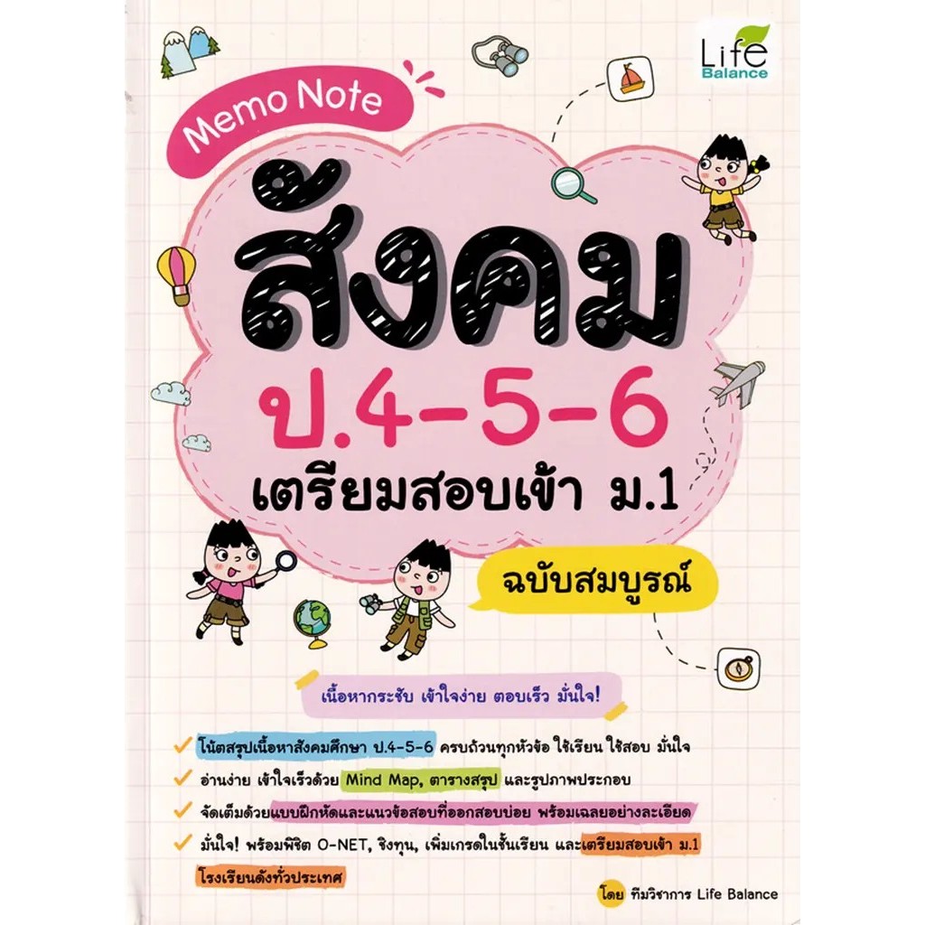 Bundanjai (หนังสือ) Memo Note สังคม ป.4-5-6 เตรียมสอบเข้า ม.1 ฉบับสมบูรณ์