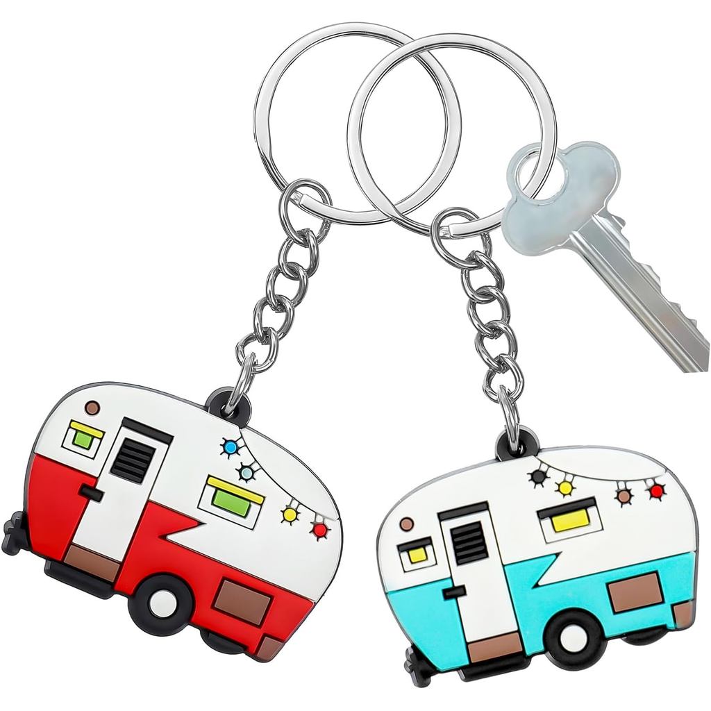 Greosea 2 ชิ้น RV Camper พวงกุญแจ, Camper พวงกุญแจ Camper อุปกรณ์เสริม Trailers Retro Camping พวงกุญ