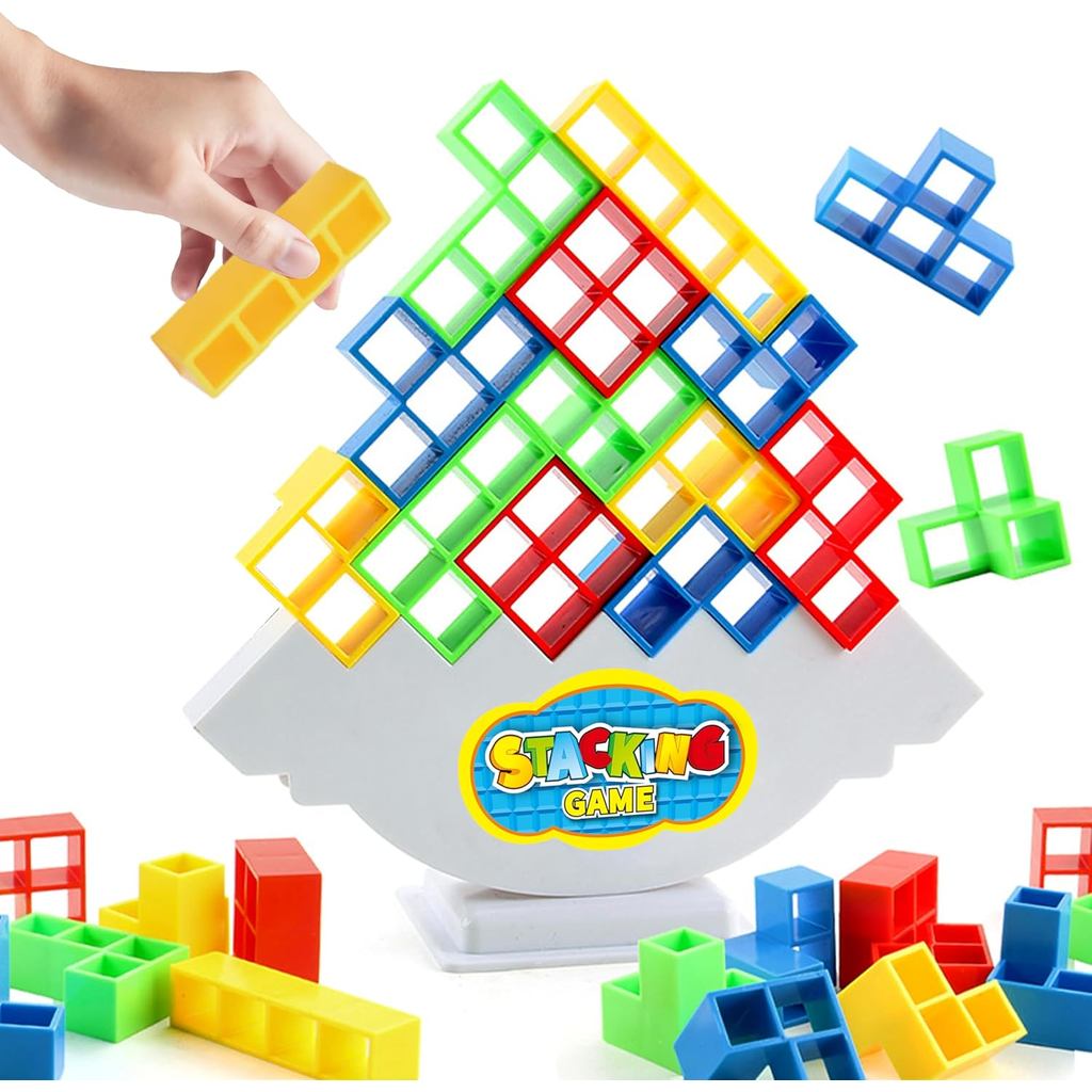 72 ชิ้น Tetris สไตล์ Stack เกมสําหรับเด็กและผู้ใหญ่ w/66 การ์ดท้าทาย, ของเล่นอาคาร STEM พร้อมเกมทาวเ