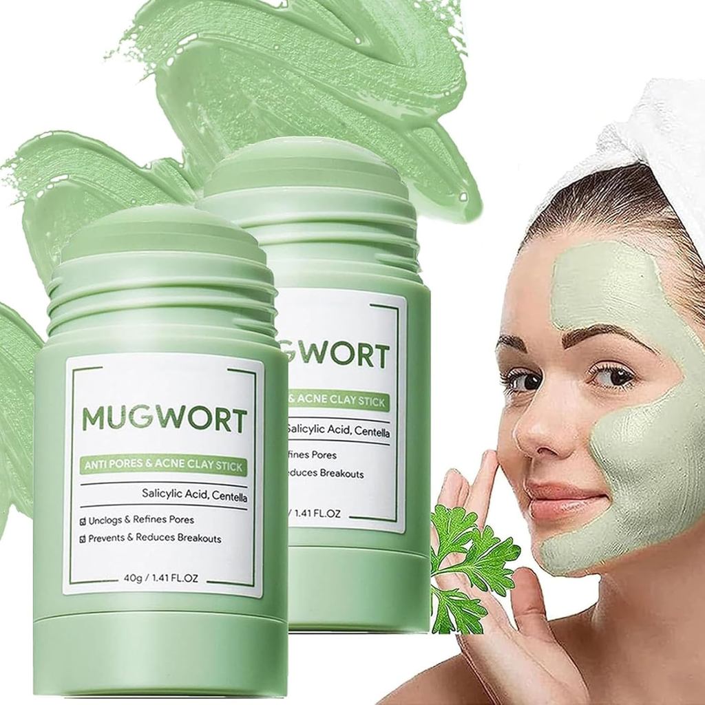 โกฐจุฬาลัมพา Clay Mask, Mugwort Mask Stick, Clay Stick for Face, Acne & Blackhead Remover Mask, Gree