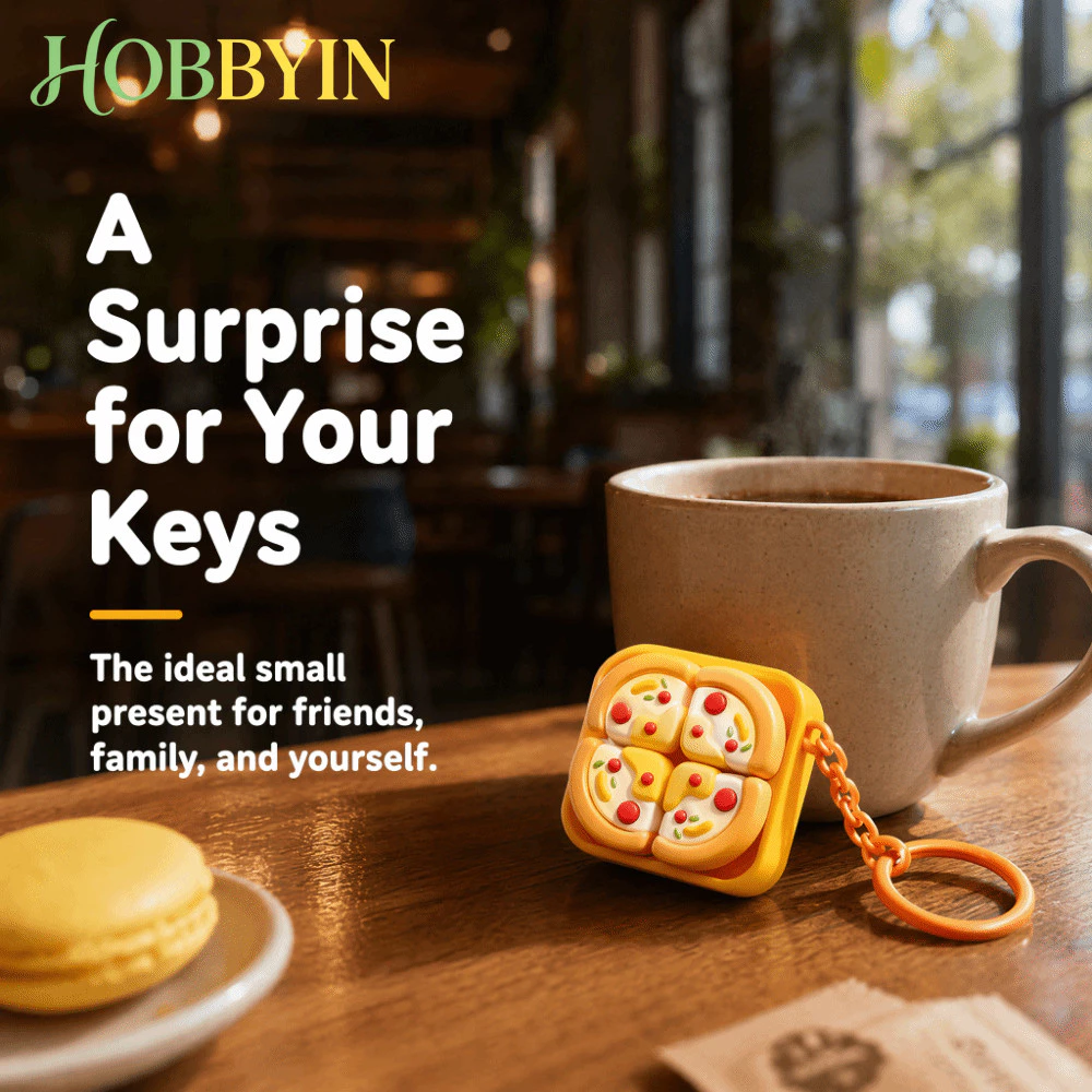 HOBBYIN Calming พวงกุญแจคีย์, ปุ่มนิ้วพิซซ่าไข่ Anti-stress ของเล่นจี้, กระเป๋าตลก Charms การ์ตูนพิมพ์อาหาร Clicker Key Chain ของขวัญการบีบอัด