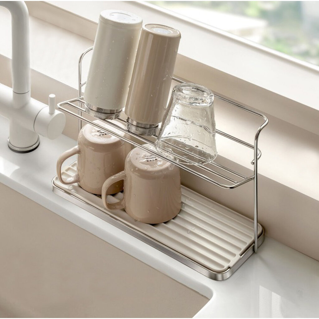 Omocha | ที่คว่ำแก้ว 2 ชั้น พร้อมถาดรองน้ำ สแตนเลส ที่วางแก้วคว่ำ Cup & Tumbler Drain Tray