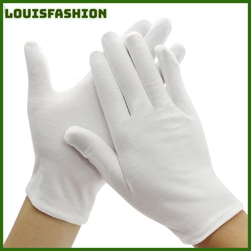 LFTH 1 คู่ใหม่เต็มนิ้วผู้ชายผู้หญิงมารยาทถุงมือผ้าฝ้ายสีขาวพนักงานเสิร์ฟ/ไดร์เวอร์/เครื่องประดับ/Workers Mittens ถุงมือดูดซับเหงื่อ lfth
