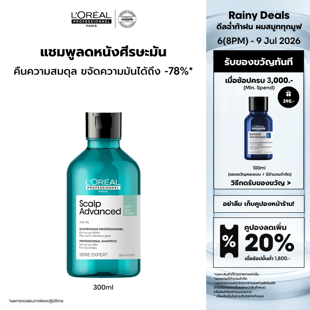 L'Oreal Professionnel Scalp Advanced Anti-oiliness Shampoo แชมพูขจัดความมันบนหนังศีรษะ 500ml