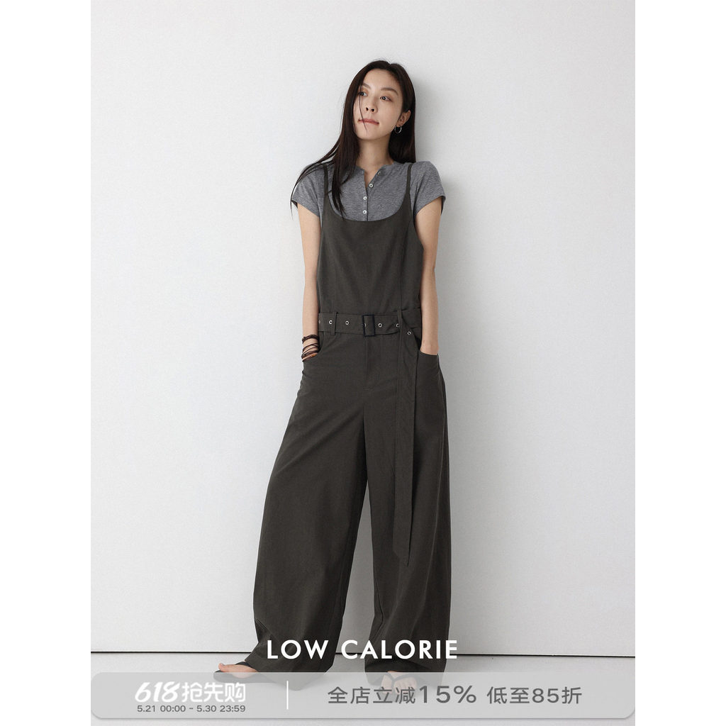 แคลอรี่ต่ํา LOWCALORIE Matsuma Fuyuki Tencel Cotton Sling Jumpsuit Layered Style Halter Jumpsuit