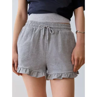 [Pomelo] กางเกงขาสั้นผ้าคอตตอนแต่งระบาย / Ruffle Hem Shorts