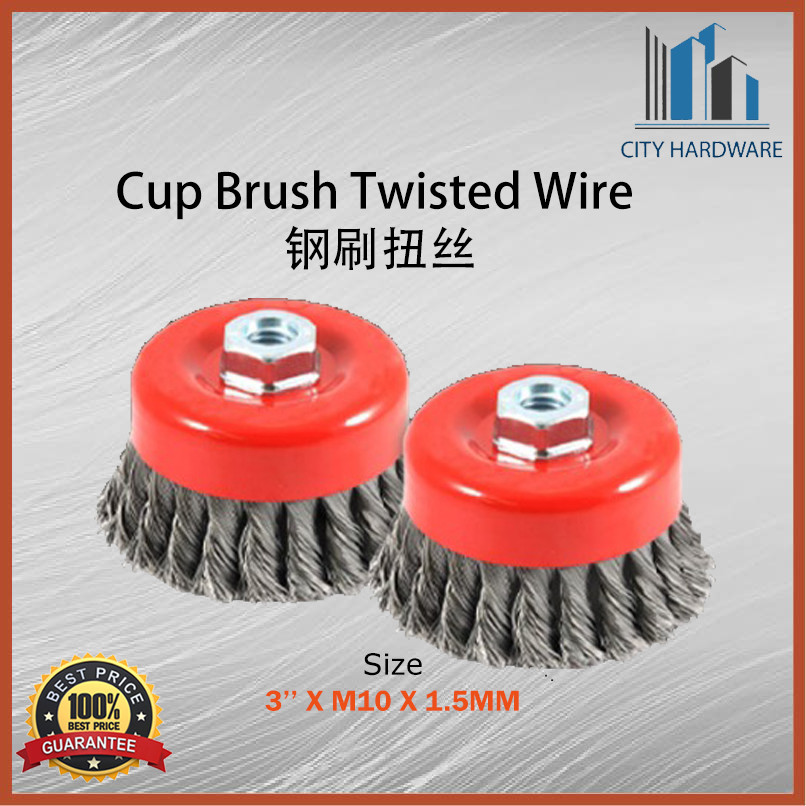 STOCKSTEEL CUP BRUSH 3" M10 X 1.5 TWISTED KNOT BOWL STAINLESS STEEL CUP BRUSH L033-2