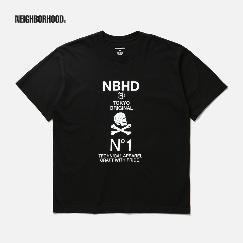 NEIGHBORHOOD Classic Skull Print Mens Short Sleeve 100% Premium Cotton Casual Large Neutral T-shirt