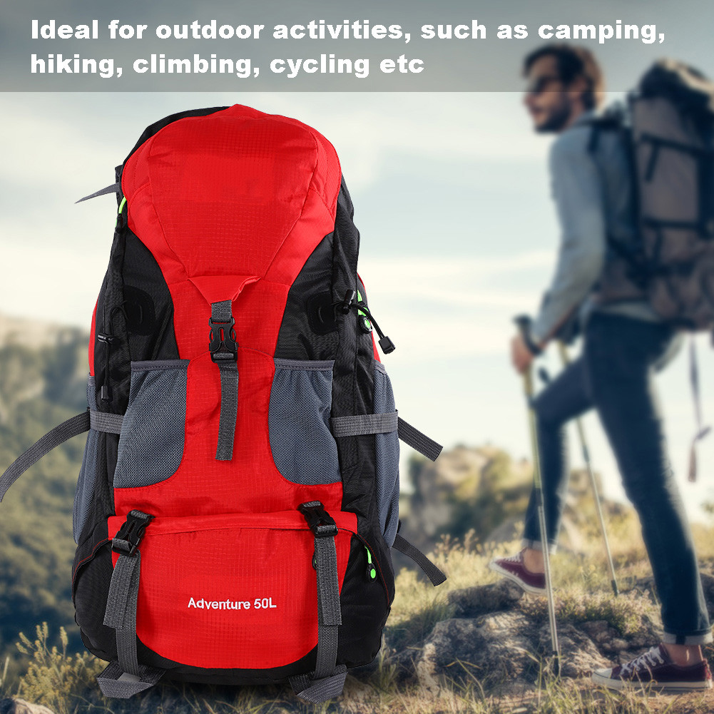 Calinodesign VBESTLIFE Hiking Backpack 50L Bag Camping Climbing Outdoor Travel (สีแดง)
