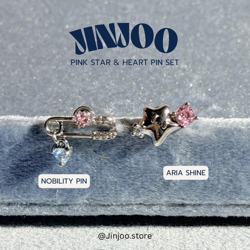 Jinjoo จิวต่างหู รุ่น Pink Star & Heart Pin Set สแตนเลส316 แป้นแบน