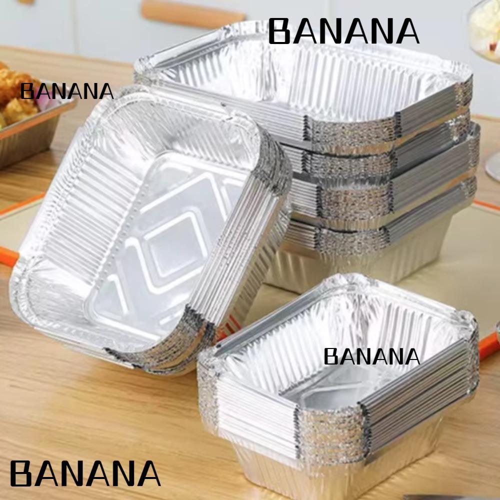BANANA1 20/50 ชิ้น Air Fryer กระทะอลูมิเนียมฟอยล์, Non-stick สี่เหลี่ยมผืนผ้าอลูมิเนียมฟอยล์ดีบุก, น้ํามันทิ้งเตาอบถาดบาร์บีคิวสําหรับอบย่าง