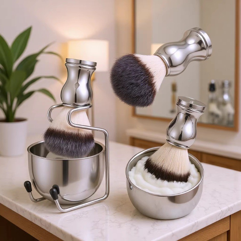 3Combination1 Shaving brush Stainless Steel Shaving Soap Bowl and Brush Holder Set Men's shaving kit