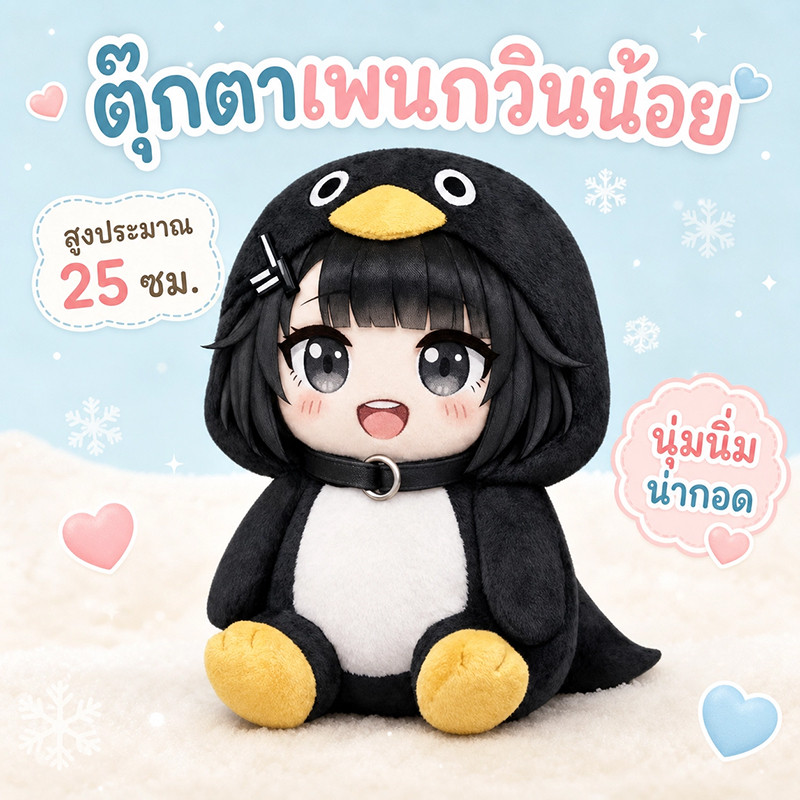 อาร์คไนท์ Gugugaga Little Penguin พร้อมเสียง ตุ๊กตาเพนกวิน ตุ๊กตาขนสั้น น่ารักมาก 25 ซม.