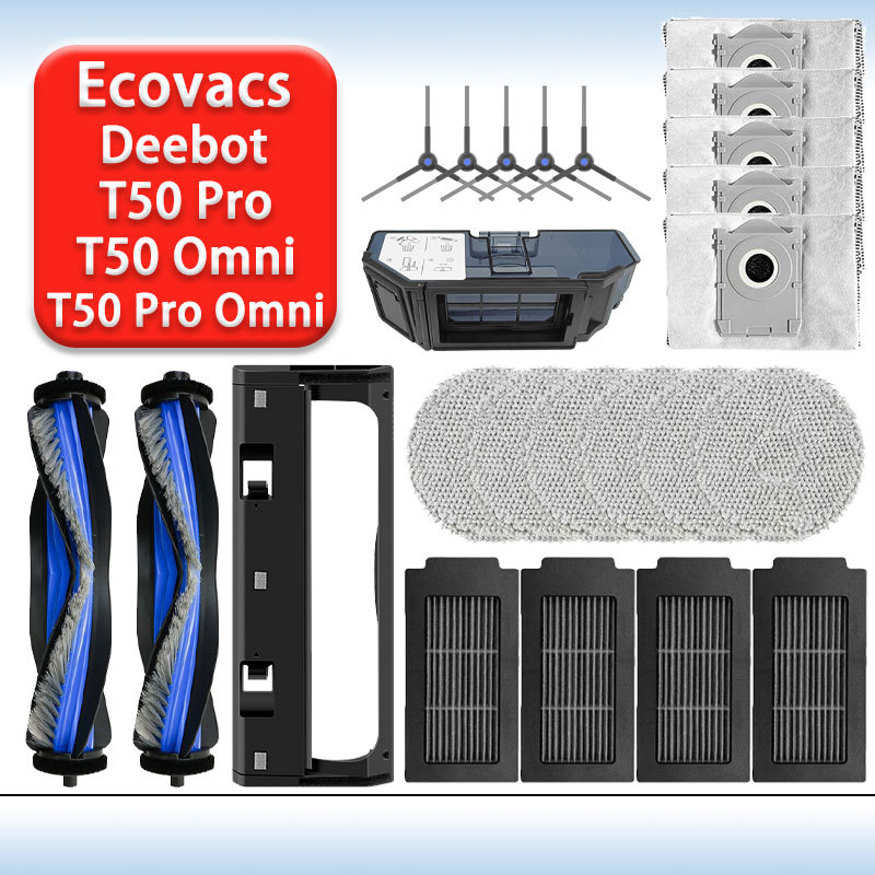 ECOVACS T50 PRO OMNI / T50 OMNI อุปกรณ์เสริมหลักแปรงด้านข้าง Mop ผ้า HEPA ตัวกรองถุงเก็บฝุ่นหุ่นยนต์อะไหล่สูญญากาศ