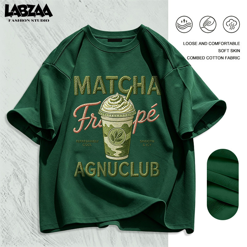 【จัดส่งจากกรุงเทพฯ】LABZAA เสื้อยืดแขนสั้นคอกลม ผ้าหนายับยากรีดง่าย ลายเครื่องดื่มมัทฉะ ระบายอากาศ ผ้าฝ้าย YG29