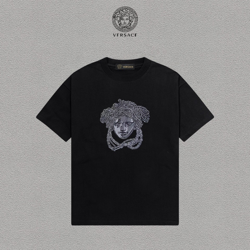 Versace tee/Versace เสื้อยืดพิมพ์แขนสั้นผู้ชายผู้หญิงเสื้อยืดแขนสั้นกีฬาเสื้อยืด High-End เคอกลมเแขน