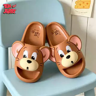 XIXITIAO รองเท้าแตะ สำหรับผู้ชายและผู้หญิง ตอนฤดูร้อน ลายการ์ตูน Tom & Jerry รองรับโค้งเท้า