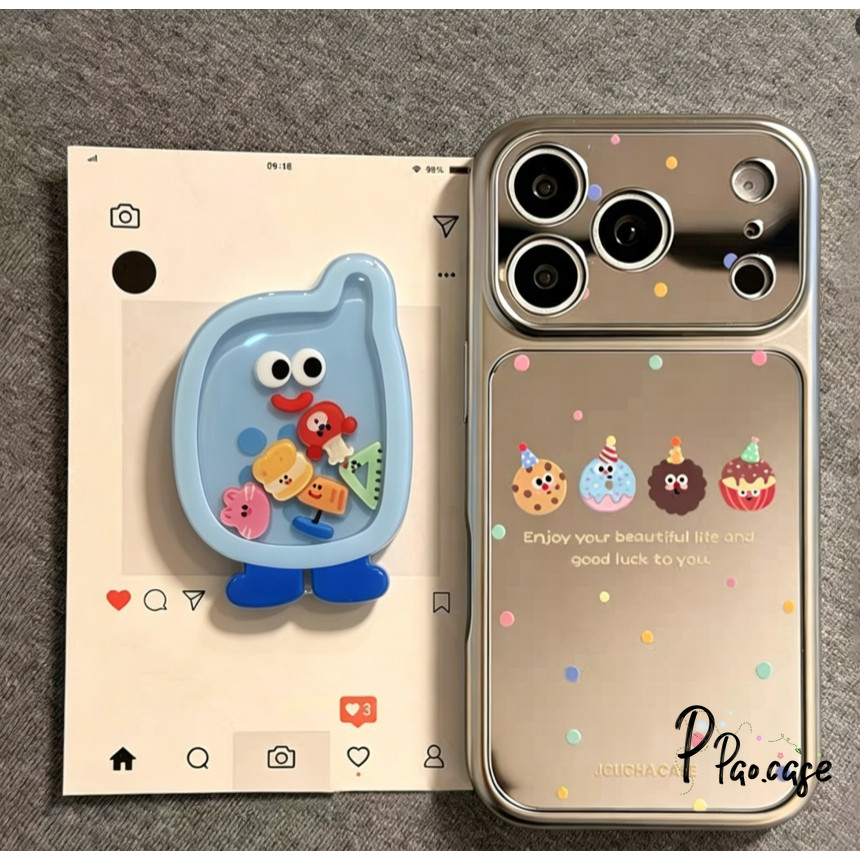 เคสเปลี่ยนกระจก พร้อมขาตั้ง ลายขนมหวาน สไตล์หวานกันกระแทก น่ารักสำหรับIPhone 17 16 14 15 Air 11 13 12 Pro Max 15 16 Plus