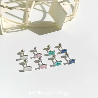 earika.earrings - gem square piercing จิวหูเงินแท้จี้เพชรทรงสี่เหลี่ยม เหมาะสำหรับคนแพ้ง่าย
