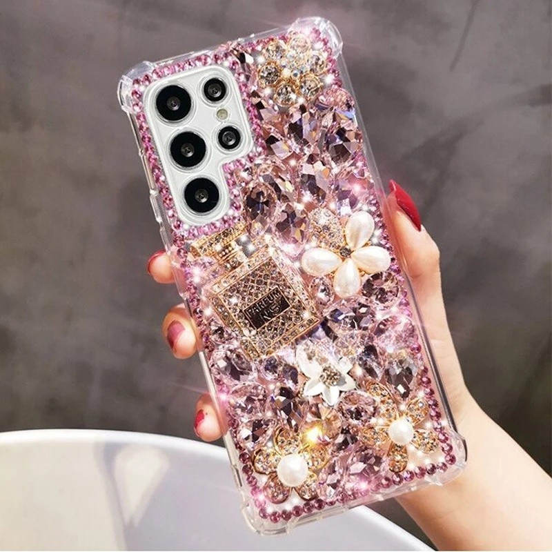SAMSUNG หรูหราBling Rhinestone Glitterดอกไม้เคสโทรศัพท์สําหรับSamsung Galaxy A08 A18 A17 A07 A06 A05