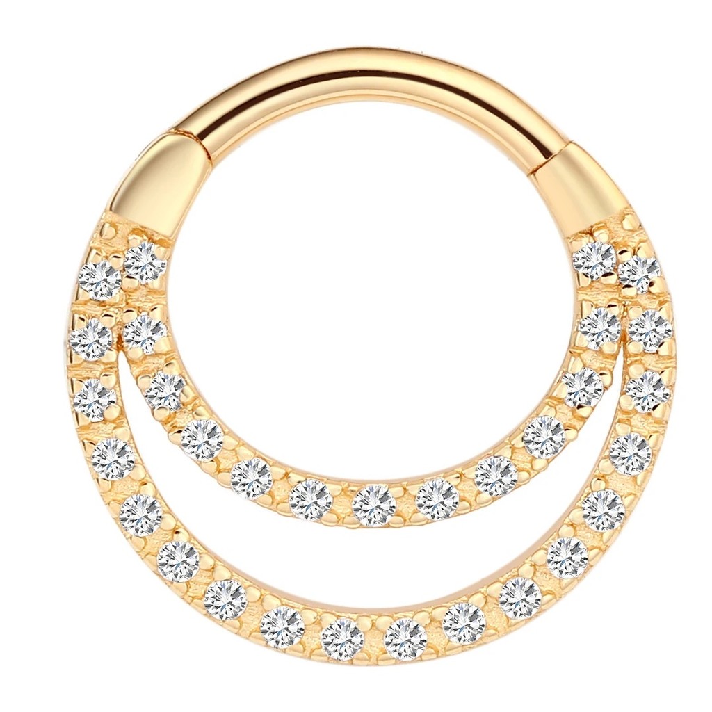 โลหะนิรันดร์ 14K Solid Gold บานพับ Segment Clicker 5A Clear Zircon เจาะเครื่องประดับ-&-&