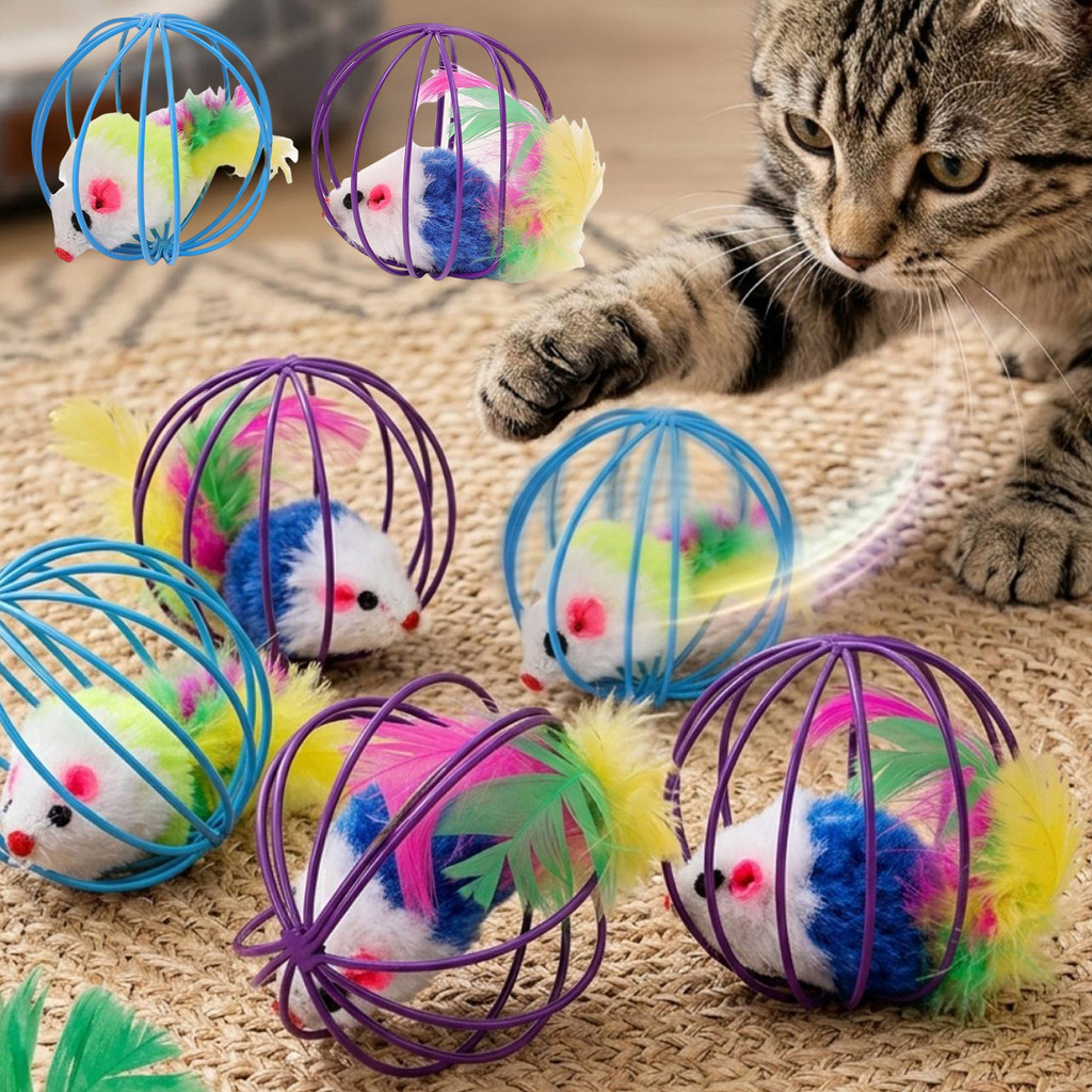 1/5 ชิ้น Interactive ของเล่นแมวเมาส์ Ball Cage สีสุ่ม Plush Mouse ลูกแมวเล่นของเล่นสําหรับในร่มลูกแมวการออกกําลังกาย​ อุปกรณ์สําหรับสัตว์เลี้ยง