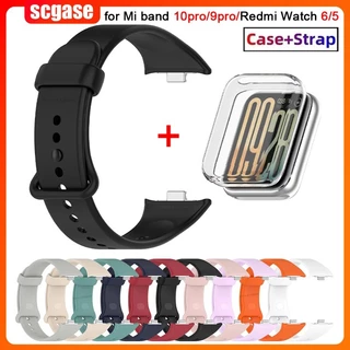 สายซิลิโคนสําหรับ Xiaomi Mi Band 10 pro/9 pro/8 pro Soft TPU คลุมทั้งหมดป้องกันกรณีสําหรับ Redmi Watch 6/5/4 สายรัดข้อมือ + กรณี