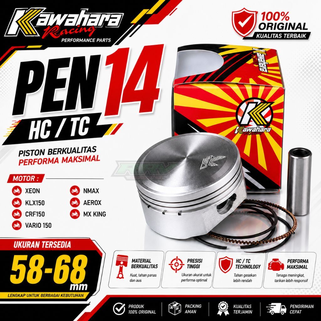 ชุดลูกสูบ/ชุด KAWAHARA ประเภทหล่อ HC/TC Pin/Pen 14 ขนาด 58, 58.5, 59, 60, 62, 63.5 - 68 Raw - วัสดุท