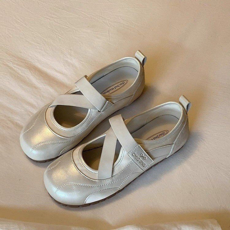 [sisjulyshop] Single Puff With Cross Laces Flat Shoes Leather Shoes