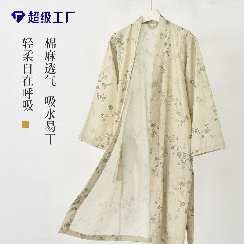 26 รูปแบบผ้าฝ้ายผ้าลินินพิมพ์เสื้อคลุมอาบน้ํา Yukata Homewear ชุดนอน Nightgown สไตล์จีน Hanfu จีน Re