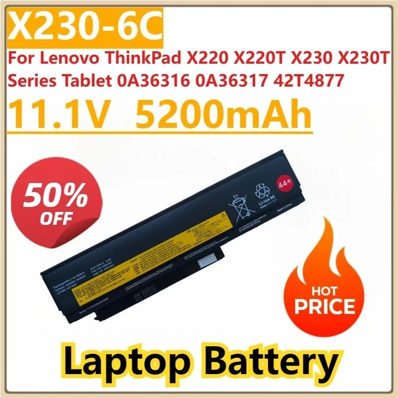 ใหม่ 11.1V 5200mAh แบตเตอรี่แล็ปท็อป X230-6C สําหรับ Lenovo ThinkPad X220 X220T X230 X230T Series แท